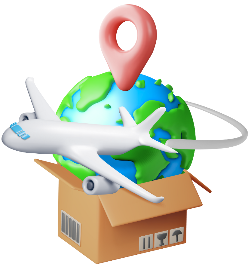 Plane circling globe shipping