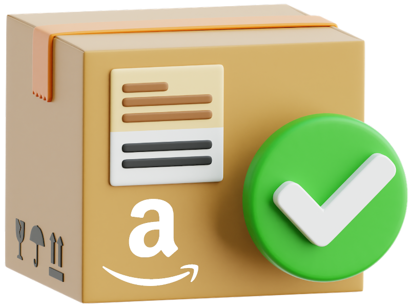 Amazon box with checkmark